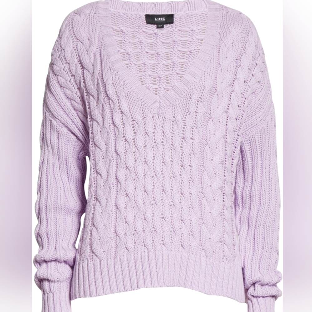LINE V-neck 100% Cotton Lilac Long Sleeve Sweater - Medium - Picture 4 of 12